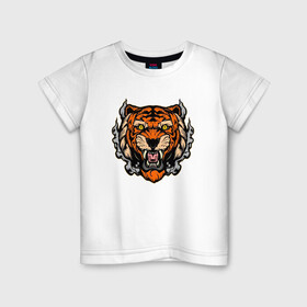 Детская футболка хлопок с принтом Smoke Tiger , 100% хлопок | круглый вырез горловины, полуприлегающий силуэт, длина до линии бедер | 2022 | animal | cat | lion | tiger | год тигра | животные | зубы | кот | кошка | лев | охотник | полосатый | природа | тигр | тигренок | тигрица | хищник