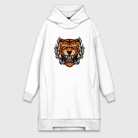 Платье-худи хлопок с принтом Smoke Tiger ,  |  | 2022 | animal | cat | lion | tiger | год тигра | животные | зубы | кот | кошка | лев | охотник | полосатый | природа | тигр | тигренок | тигрица | хищник