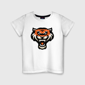 Детская футболка хлопок с принтом Тигр , 100% хлопок | круглый вырез горловины, полуприлегающий силуэт, длина до линии бедер | 2022 | animal | cat | lion | tiger | год тигра | животные | зубы | кот | кошка | лев | охотник | полосатый | природа | тигр | тигренок | тигрица | хищник
