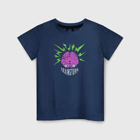 Детская футболка хлопок с принтом Brainstorm , 100% хлопок | круглый вырез горловины, полуприлегающий силуэт, длина до линии бедер | глаза | голова | мозг | молния | монстр | наука | ум | человек