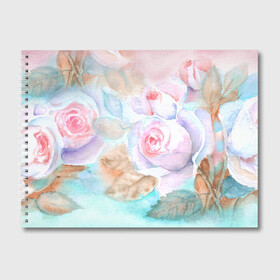 Альбом для рисования с принтом Нежная акварель с розами , 100% бумага
 | матовая бумага, плотность 200 мг. | акварель | акварельный | женственный | листья | нежная | нежный | пастель | пастельный | роза | розы | цветочный | цветы
