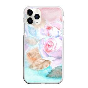 Чехол для iPhone 11 Pro Max матовый с принтом Нежная акварель с розами , Силикон |  | акварель | акварельный | женственный | листья | нежная | нежный | пастель | пастельный | роза | розы | цветочный | цветы