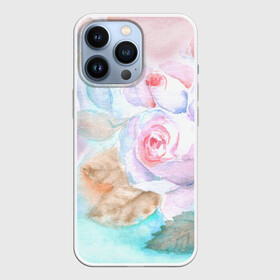 Чехол для iPhone 13 Pro с принтом Нежная акварель с розами ,  |  | Тематика изображения на принте: акварель | акварельный | женственный | листья | нежная | нежный | пастель | пастельный | роза | розы | цветочный | цветы