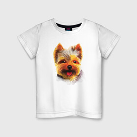 Детская футболка хлопок с принтом Йорк собака акварельная , 100% хлопок | круглый вырез горловины, полуприлегающий силуэт, длина до линии бедер | animal | art | artistic | brown | cute | dog | redhead | watercolor | york | акварельная | арт | домашний | животное | йорк | коричневый | милая | рыжий | собака | художественная