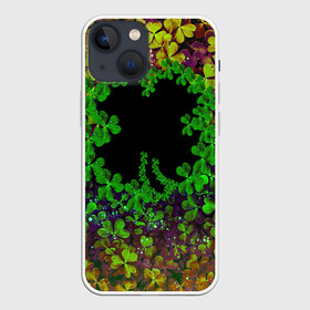 Чехол для iPhone 13 mini с принтом Четырехлистный Клевер ,  |  | four leaf clover | green clover | зеленый клевер | лепестки клевера плавают | лепестки клевера собирают один большой | растение клевер | четырехлистник | четырехлистный клевер