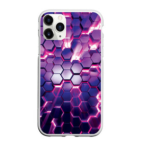 Чехол для iPhone 11 Pro матовый с принтом АБСТРАКЦИЯ | СОТЫ , Силикон |  | 3d плиты | abstraction | glow | honeycomb | neon steel | rift | абстракция | неоновые плиты | разлом | свечение | соты