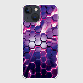 Чехол для iPhone 13 mini с принтом АБСТРАКЦИЯ | СОТЫ ,  |  | 3d плиты | abstraction | glow | honeycomb | neon steel | rift | абстракция | неоновые плиты | разлом | свечение | соты
