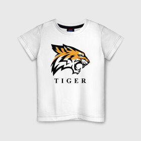 Детская футболка хлопок с принтом Тигр - Tiger , 100% хлопок | круглый вырез горловины, полуприлегающий силуэт, длина до линии бедер | 2022 | animal | cat | lion | tiger | год тигра | животные | зверь | зубы | кот | кошка | лев | охотник | полосатый | природа | тигр | тигренок | тигрица | хищник