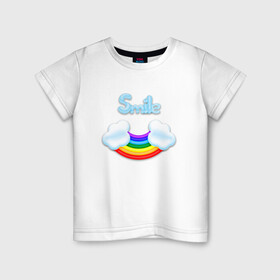Детская футболка хлопок с принтом Радуга , 100% хлопок | круглый вырез горловины, полуприлегающий силуэт, длина до линии бедер | Тематика изображения на принте: rainbow | smile | облака | радуга | улыбка