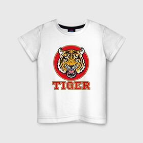 Детская футболка хлопок с принтом Tiger Japan , 100% хлопок | круглый вырез горловины, полуприлегающий силуэт, длина до линии бедер | 2022 | animal | cat | lion | tiger | год тигра | животные | зверь | зубы | кот | кошка | лев | охотник | полосатый | природа | тигр | тигренок | тигрица | хищник