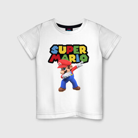 Детская футболка хлопок с принтом Super Mario Dab , 100% хлопок | круглый вырез горловины, полуприлегающий силуэт, длина до линии бедер | Тематика изображения на принте: dab | game | hype | nintendo | super mario | герой | игра | марио | нинтендо | хайп