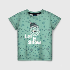 Детская футболка 3D с принтом Зима снежинки , 100% гипоаллергенный полиэфир | прямой крой, круглый вырез горловины, длина до линии бедер, чуть спущенное плечо, ткань немного тянется | Тематика изображения на принте: let it snow | зима | идёт снег | медведь | метель | нг | новый год | рождество | снег | снегопад | снежинки