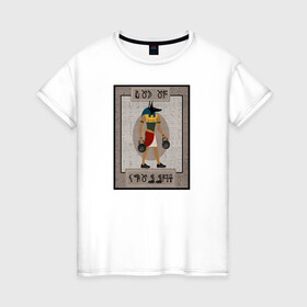 Женская футболка хлопок с принтом Бог кроссфита. Анубис , 100% хлопок | прямой крой, круглый вырез горловины, длина до линии бедер, слегка спущенное плечо | анубис | гири | древний египет | кроссфит | спорт | фитнес