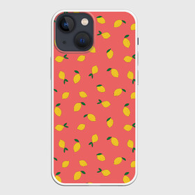 Чехол для iPhone 13 mini с принтом Лимоны на кораловом ,  |  | еда | кораловый цвет | лимонный | лимоны | минималистичный | оранжевый | паттерн | упорядоченный паттерн | цитрусовые