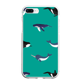 Чехол для iPhone 7Plus/8 Plus матовый с принтом Нарвал, киты, касатка паттерн , Силикон | Область печати: задняя сторона чехла, без боковых панелей | изумрудно зеленый цвет | касатки | киты | морская фауна | морские животные | морские жители | нарвал | океан | паттерн