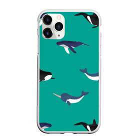 Чехол для iPhone 11 Pro Max матовый с принтом Нарвал, киты, касатка паттерн , Силикон |  | изумрудно зеленый цвет | касатки | киты | морская фауна | морские животные | морские жители | нарвал | океан | паттерн