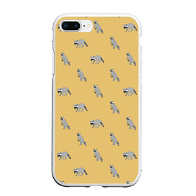 Чехол для iPhone 7Plus/8 Plus матовый с принтом Еноты паттерн , Силикон | Область печати: задняя сторона чехла, без боковых панелей | pattern | raccoons | еноты | забавные животные | звери | кремовый | охра | охристый | паттерн | песочный цвет | светло желтый