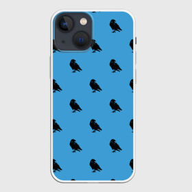 Чехол для iPhone 13 mini с принтом Вороны паттерн ,  |  | вороны | городская птица | паттерн | птицы | силуэт | синий цвет | черный ворон