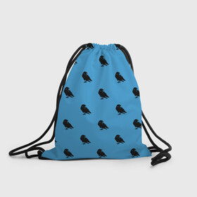 Рюкзак-мешок 3D с принтом Вороны паттерн , 100% полиэстер | плотность ткани — 200 г/м2, размер — 35 х 45 см; лямки — толстые шнурки, застежка на шнуровке, без карманов и подкладки | вороны | городская птица | паттерн | птицы | силуэт | синий цвет | черный ворон