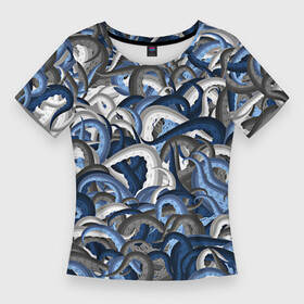 Женская футболка 3D Slim с принтом Синий камуфляж с щупальцами ,  |  | камуфляж | ктулху | милитари | море | морской | осьминог | рыбак | щупальца