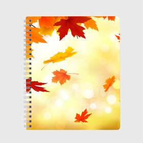 Тетрадь с принтом ПАДАЮЩИЙ КЛЕН | ОСЕННЯЯ (Z) , 100% бумага | 48 листов, плотность листов — 60 г/м2, плотность картонной обложки — 250 г/м2. Листы скреплены сбоку удобной пружинной спиралью. Уголки страниц и обложки скругленные. Цвет линий — светло-серый
 | autumn | golden time | leaves | maple | yellow | желтая | золотая пора | клён | листья | осенняя | осень | падающий клен