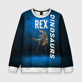 Детский свитшот 3D с принтом Dinosaurs Rex 3D , 100% полиэстер | свободная посадка, прямой крой, мягкая тканевая резинка на рукавах и понизу свитшота | dinosaurs rex | tyrannosaurus | динозавры | принт с динозавром | рекс | тиранозавр | топ | тренд