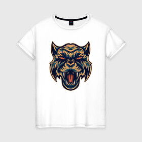 Женская футболка хлопок с принтом Devil Tiger , 100% хлопок | прямой крой, круглый вырез горловины, длина до линии бедер, слегка спущенное плечо | 2022 | animal | cat | lion | tiger | год тигра | животные | зверь | зубы | кот | кошка | лев | охотник | полосатый | природа | тигр | тигренок | тигрица | хищник