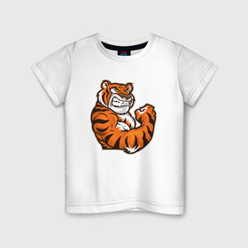 Детская футболка хлопок с принтом Сила Тигра , 100% хлопок | круглый вырез горловины, полуприлегающий силуэт, длина до линии бедер | 2022 | animal | cat | lion | tiger | год тигра | животные | зверь | зубы | кот | кошка | лев | охотник | полосатый | природа | тигр | тигренок | тигрица | хищник