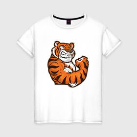 Женская футболка хлопок с принтом Сила Тигра , 100% хлопок | прямой крой, круглый вырез горловины, длина до линии бедер, слегка спущенное плечо | 2022 | animal | cat | lion | tiger | год тигра | животные | зверь | зубы | кот | кошка | лев | охотник | полосатый | природа | тигр | тигренок | тигрица | хищник