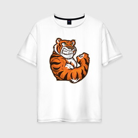 Женская футболка хлопок Oversize с принтом Сила Тигра , 100% хлопок | свободный крой, круглый ворот, спущенный рукав, длина до линии бедер
 | 2022 | animal | cat | lion | tiger | год тигра | животные | зверь | зубы | кот | кошка | лев | охотник | полосатый | природа | тигр | тигренок | тигрица | хищник