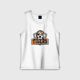 Детская майка хлопок с принтом Football Tigers ,  |  | 2022 | animal | cat | football | lion | sport | tiger | год тигра | животные | зверь | зубы | кот | кошка | лев | охотник | полосатый | природа | спорт | тигр | тигренок | тигрица | футбол | хищник