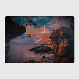 Магнитный плакат 3Х2 с принтом закат на качелях , Полимерный материал с магнитным слоем | 6 деталей размером 9*9 см | берег | закат | звезды | море | планета