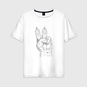 Женская футболка хлопок Oversize с принтом ЛАПА | МИР (Z) , 100% хлопок | свободный крой, круглый ворот, спущенный рукав, длина до линии бедер
 | anarchy | hippies | peace | анархизм | анархия | два пальца | лапа | лапа зверя | любовь | мир | мир животным | хиппи