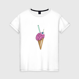 Женская футболка хлопок с принтом Brain Lovers , 100% хлопок | прямой крой, круглый вырез горловины, длина до линии бедер, слегка спущенное плечо | вафля | глаз | глаза | десерт | крэнг | мозг | мозги | мороженое | рожок | сладкое | сладость
