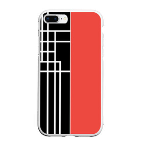 Чехол для iPhone 7Plus/8 Plus матовый с принтом Черный и коралловый арт деко , Силикон | Область печати: задняя сторона чехла, без боковых панелей | абстрактный | арт | арт деко | белые полосы | геометрический | модный | молодежный | полосы | современный | черный и коралловый