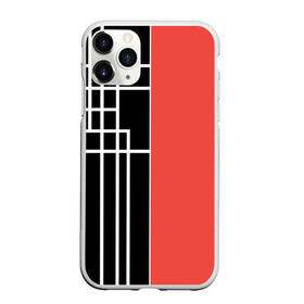 Чехол для iPhone 11 Pro матовый с принтом Черный и коралловый арт деко , Силикон |  | абстрактный | арт | арт деко | белые полосы | геометрический | модный | молодежный | полосы | современный | черный и коралловый