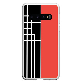 Чехол для Samsung Galaxy S10 с принтом Черный и коралловый арт деко , Силикон | Область печати: задняя сторона чехла, без боковых панелей | Тематика изображения на принте: абстрактный | арт | арт деко | белые полосы | геометрический | модный | молодежный | полосы | современный | черный и коралловый