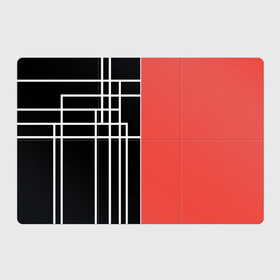 Магнитный плакат 3Х2 с принтом Черный и коралловый арт деко , Полимерный материал с магнитным слоем | 6 деталей размером 9*9 см | абстрактный | арт | арт деко | белые полосы | геометрический | модный | молодежный | полосы | современный | черный и коралловый