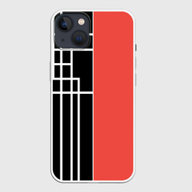 Чехол для iPhone 13 с принтом Черный и коралловый арт деко ,  |  | абстрактный | арт | арт деко | белые полосы | геометрический | модный | молодежный | полосы | современный | черный и коралловый