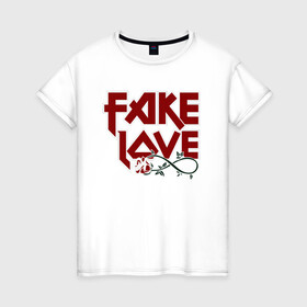 Женская футболка хлопок с принтом Fake Love , 100% хлопок | прямой крой, круглый вырез горловины, длина до линии бедер, слегка спущенное плечо | fake | иллюстрация | любовь | наигранная любовь | роза | цветок