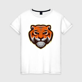Женская футболка хлопок с принтом Мудрый Тигр , 100% хлопок | прямой крой, круглый вырез горловины, длина до линии бедер, слегка спущенное плечо | 2022 | animal | cat | lion | tiger | год тигра | животные | зверь | зубы | кот | кошка | лев | охотник | полосатый | природа | тигр | тигренок | тигрица | хищник