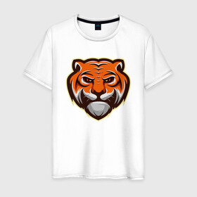 Мужская футболка хлопок с принтом Мудрый Тигр , 100% хлопок | прямой крой, круглый вырез горловины, длина до линии бедер, слегка спущенное плечо. | 2022 | animal | cat | lion | tiger | год тигра | животные | зверь | зубы | кот | кошка | лев | охотник | полосатый | природа | тигр | тигренок | тигрица | хищник