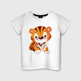 Детская футболка хлопок с принтом Little Tiger , 100% хлопок | круглый вырез горловины, полуприлегающий силуэт, длина до линии бедер | 2022 | animal | cat | lion | tiger | год тигра | животные | зверь | зубы | кот | кошка | лев | охотник | полосатый | природа | тигр | тигренок | тигрица | хищник