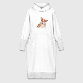Платье удлиненное хлопок с принтом Fluffy Corgi ,  |  | corgi | dog | fluffy | puppy | корги | милый | пушистый | собака | щенок