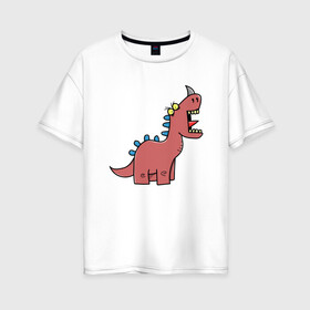 Женская футболка хлопок Oversize с принтом Кричащий динозавр , 100% хлопок | свободный крой, круглый ворот, спущенный рукав, длина до линии бедер
 | агрессия | динозавр | зверь | злой | кричит | рисунок