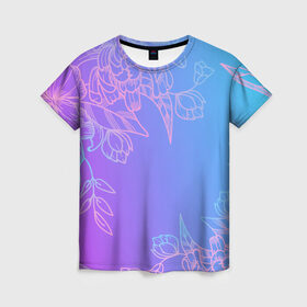 Женская футболка 3D с принтом Цветочный Градиент , 100% полиэфир ( синтетическое хлопкоподобное полотно) | прямой крой, круглый вырез горловины, длина до линии бедер | flowers | gradient | градиент | мягкий цвет | нежность | узор цветов | цветочек | цветы