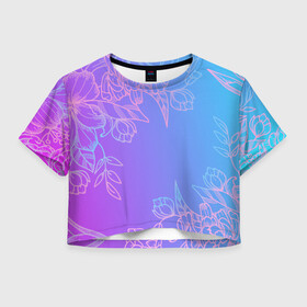 Женская футболка Crop-top 3D с принтом Цветочный Градиент , 100% полиэстер | круглая горловина, длина футболки до линии талии, рукава с отворотами | flowers | gradient | градиент | мягкий цвет | нежность | узор цветов | цветочек | цветы