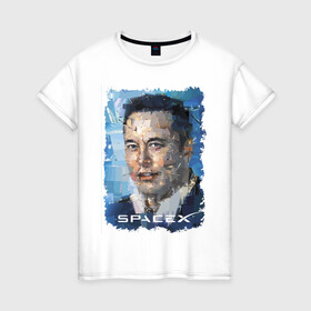 Женская футболка хлопок с принтом Elon Musk, Space X , 100% хлопок | прямой крой, круглый вырез горловины, длина до линии бедер, слегка спущенное плечо | celebrity | elon musk | genius | revolutionary | space x | гений | знаменитость | илон маск | революционер