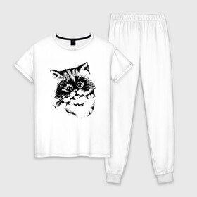 Женская пижама хлопок с принтом Котенок , 100% хлопок | брюки и футболка прямого кроя, без карманов, на брюках мягкая резинка на поясе и по низу штанин | cat | cat art | животные | звери | кот | котенок | котик | коты | кошка | черно белый