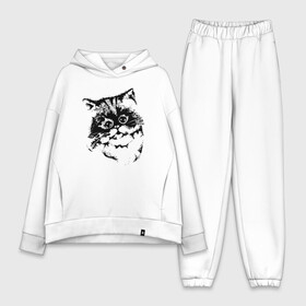 Женский костюм хлопок Oversize с принтом Котенок ,  |  | cat | cat art | животные | звери | кот | котенок | котик | коты | кошка | черно белый